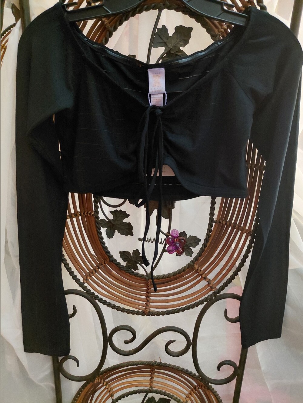 Savage X Fenty Black Long-Sleeve Tie-Front Crop Top